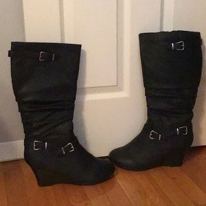 Wedge heel knee high boots